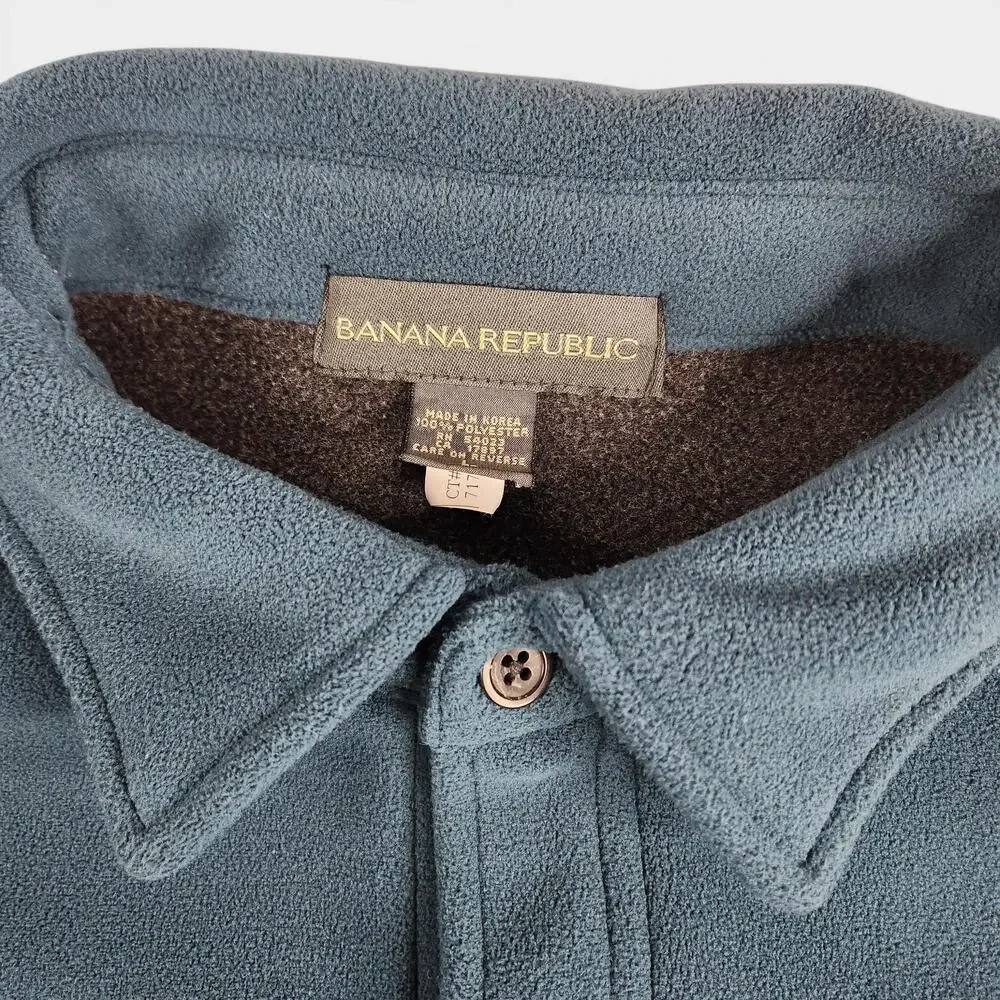 Y2K Banana Republic Shirt Mens L/G Blue Fleece Button Front Shirt Jacket Thermal